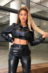 Image & Stylez LLCWomens Faux Leather JacketWomens Faux Leather JacketThis womens faux leather jacket provides a stylish and durable option for cooler weather. Made from high-quality materials, it offers a comfortable fit and sleek desJacket